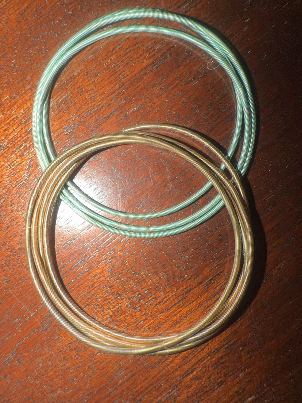 Stacked Wire Bangle Bracelets in Mint Green and Gold